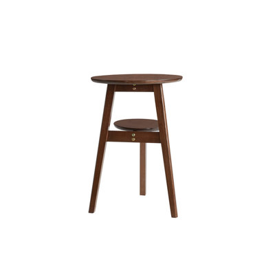100% Solid Wood 2-Tier Side Table Sofa Side Table Living Room End Table Bedside Table,Solid Wood Round End Table, 2-Tier Small Side Table with Lower S