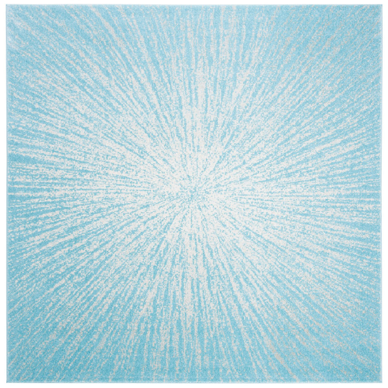 Tapis turquoise / ivoire Faustina, Carré 6 pi 7 po