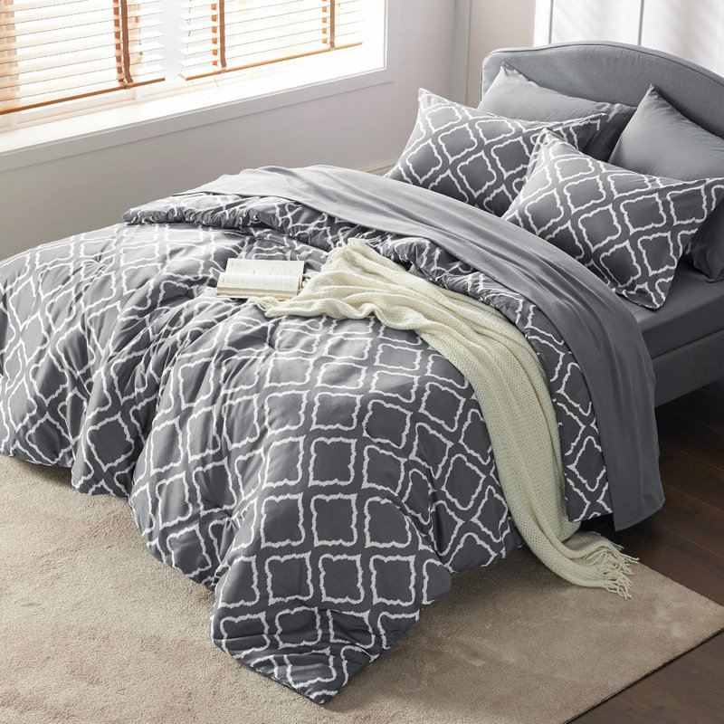 Ensemble d'édredon pour grand lit 7 pièces, Gris foncé