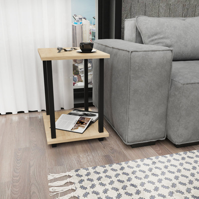 Monowi Square Side End Table, Black, Oak