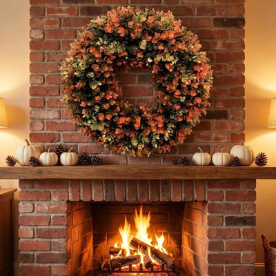 Foldable Artificial Autumn Wreath with Eucalyptus Leaves, Rustic Fall Front Door Decor for Thanksgiving and Harvest Season, Easy Storage Faux Wreath for Indoor Outdoor Home Decoration
