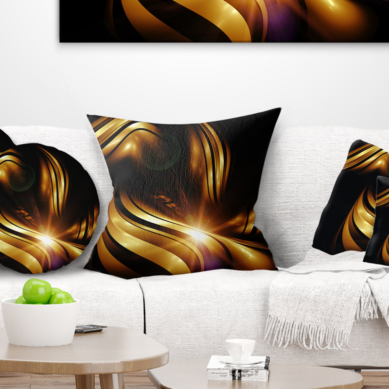 Abstrait fractal doré - Coussin imprimé abstrait, 18 po x 18 po, Coussin décoratif