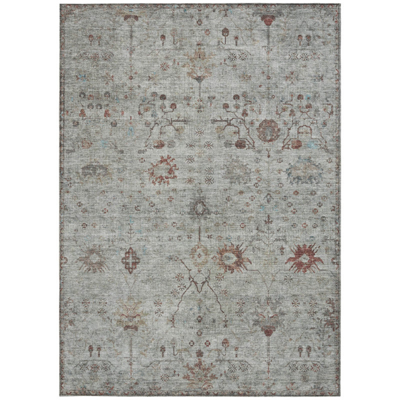 Tapis intérieur lavable floral gris et cuivre 10 pi x 14 pi