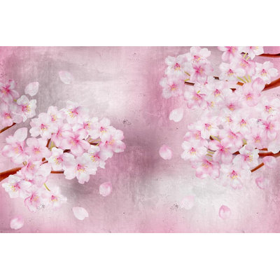 Romantic Cherry Blossom Wallpaper on Weathered Pink Textured Background for Home Decor