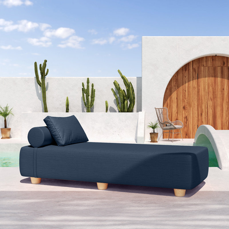Alvy Outdoor Sunbrella Luxurious Chaise Sun Lounger with Hevea Wood Feet, Indigo Sunbrella®