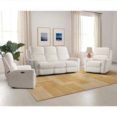Snejana 3 Piece Modern Chenille Power Reclining Living Room Set with Wall Recline & USB Port