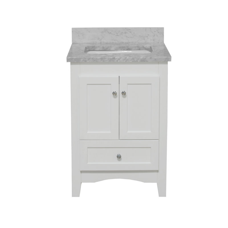 White Shaker 24'' Single Bathroom Vanity with Carrara Marble Top