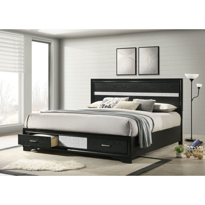 SantaAna 51-inch Wood Eastern King Storage Panel Bed Black