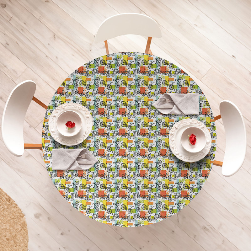 Ebern Designs Bicycle Fitted Round Tablecloth Diameter Multicolor, 67.72" Round