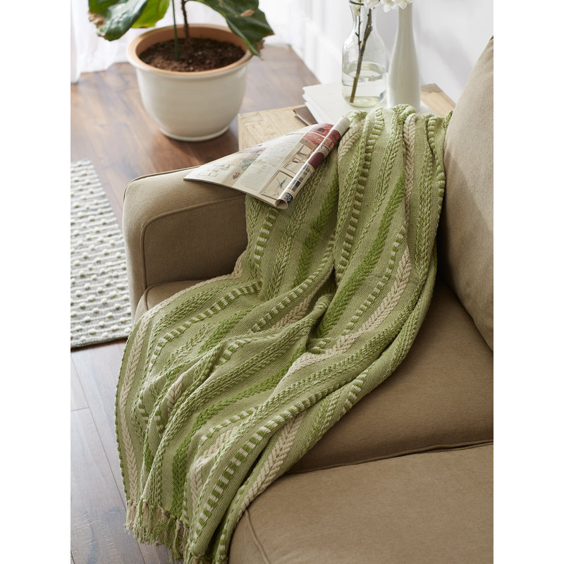 Antique Green Cotton Braided Stripe Throw Blanket