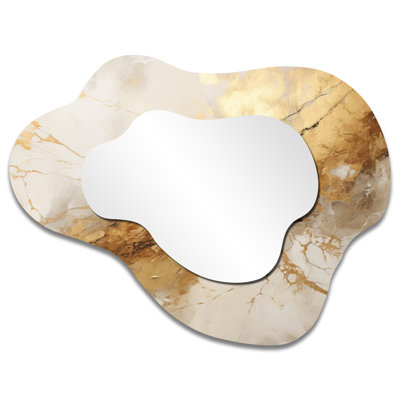 Abstract Irregular Wall Mirror – Beige and Gold Marble Lightning I, Printed on Metal