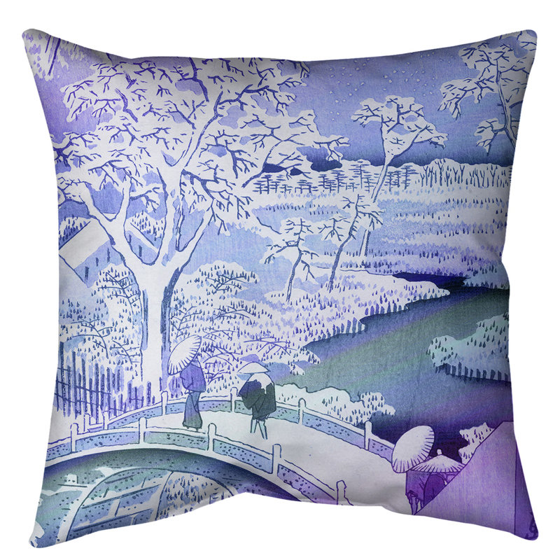 Coussin meguro tambour et coucher de soleil hill, Dégradé mauve / bleu, 20 po x 20 po, Protection UV