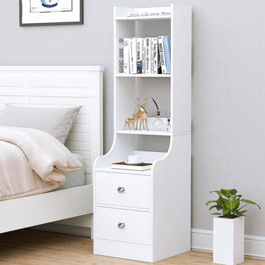 Brackett Plug-In Wood End Table with Storage Shelf 2 Drawers Nightstand Side Table Cabinet Bedside Furniture Wade Logan Color: White