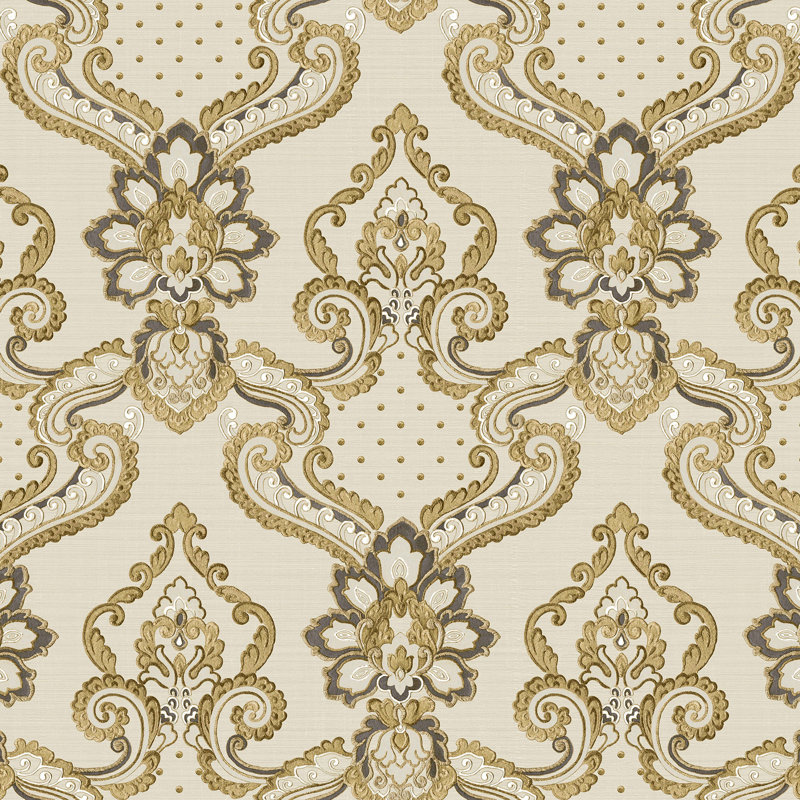 Opulence Luxury Italian Damask Glitter/Shimmer Double Width 33' L x 42" W Wallpaper Roll, Beige/Gold/Brown