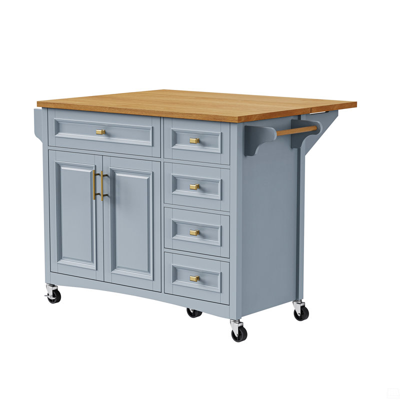 Luminique 52'' Kitchen Island With Drop Leaf And 5 Drawers, Gray Duplicate 1