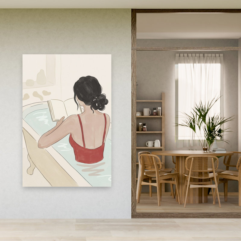 «Serene Bath and Book Peaceful Serene», art mural abstrait, 60" H x 40" W