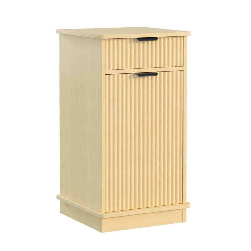 Armoire pour panier à linge inclinable avec tiroir, panier de rangement pour la salle de bain, Bois naturel