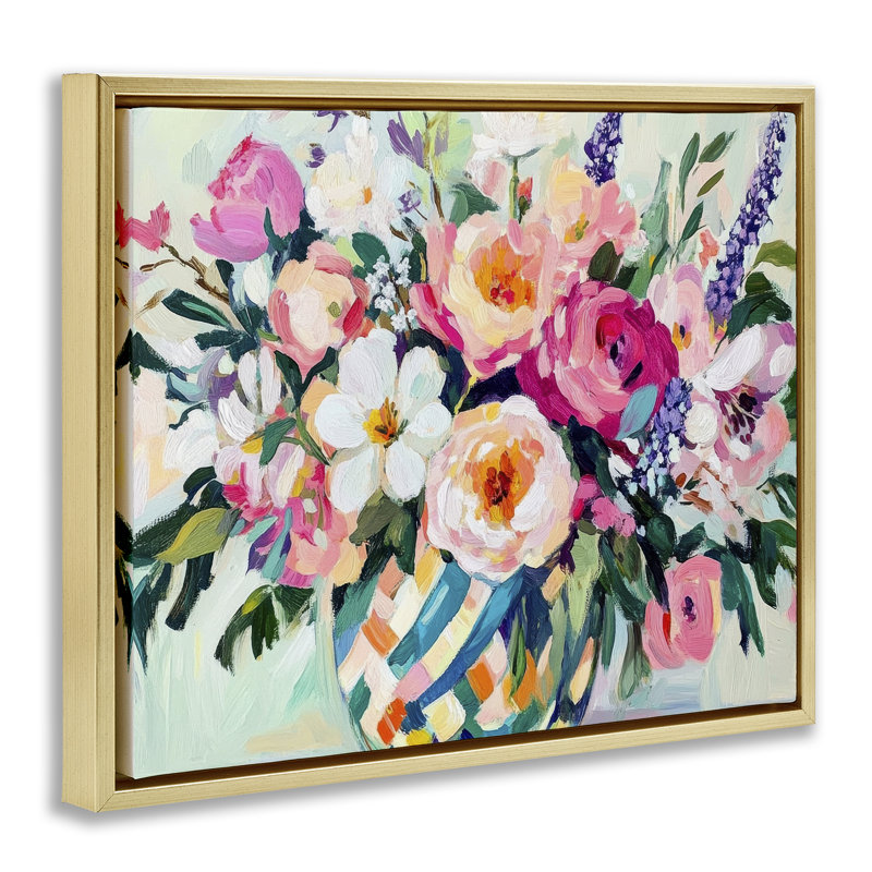 Bouquet coloré dans un vase flottant printanier, design par Petal Prints Design, H 25 po x l 31 po