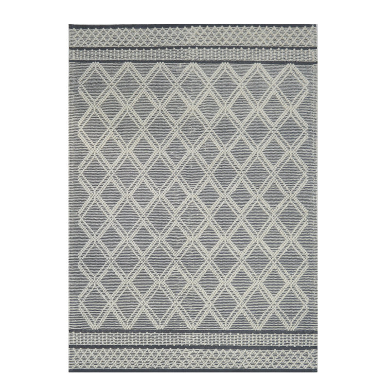 Mieve Luxury Wool Diamond Pattern Hand Woven Area Rug - Modern Geometric Design, Grey, Rectangle 160 x 230 cm