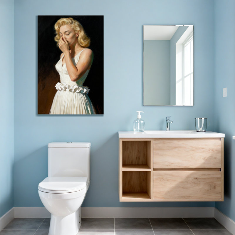 Femme à la mode en robe blanche couvrant la bouche, H 24 po x l 16 po