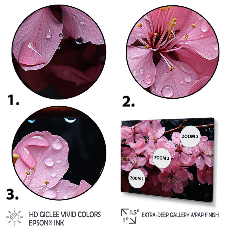 Fleur de cerisier rose, joyau de jardin II - art mural cerisier en fleurs, H 30 po x l 40 po x P 1,5 po