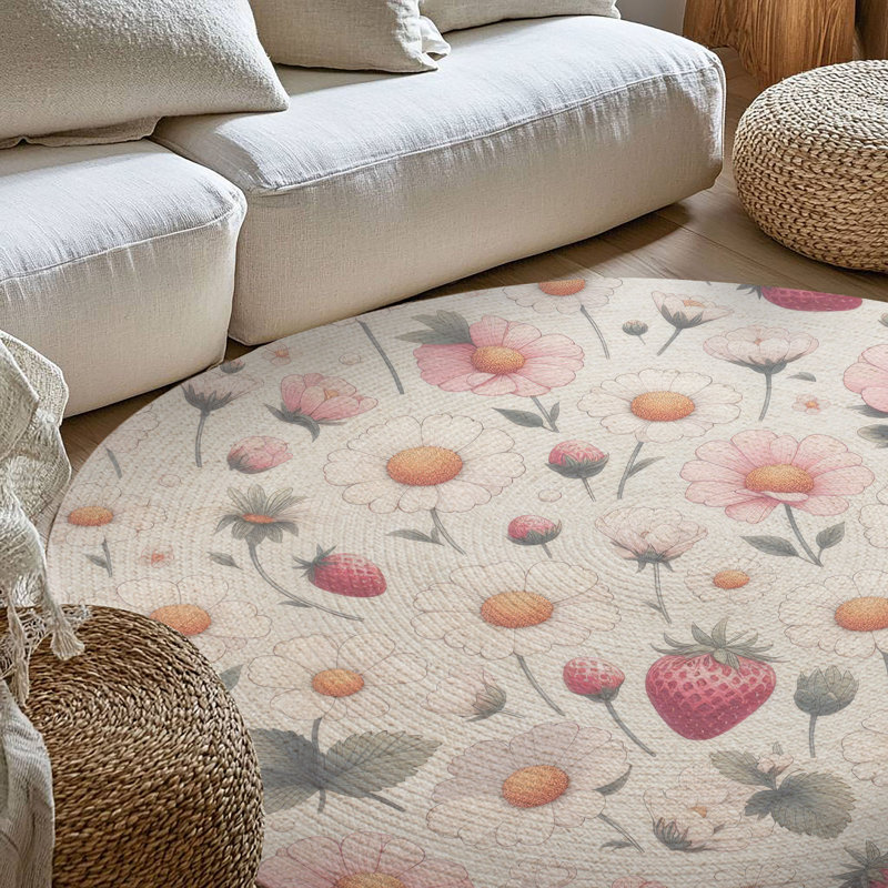 Tapis tressé Blooming Berry Blossoms, Rond 5 pi