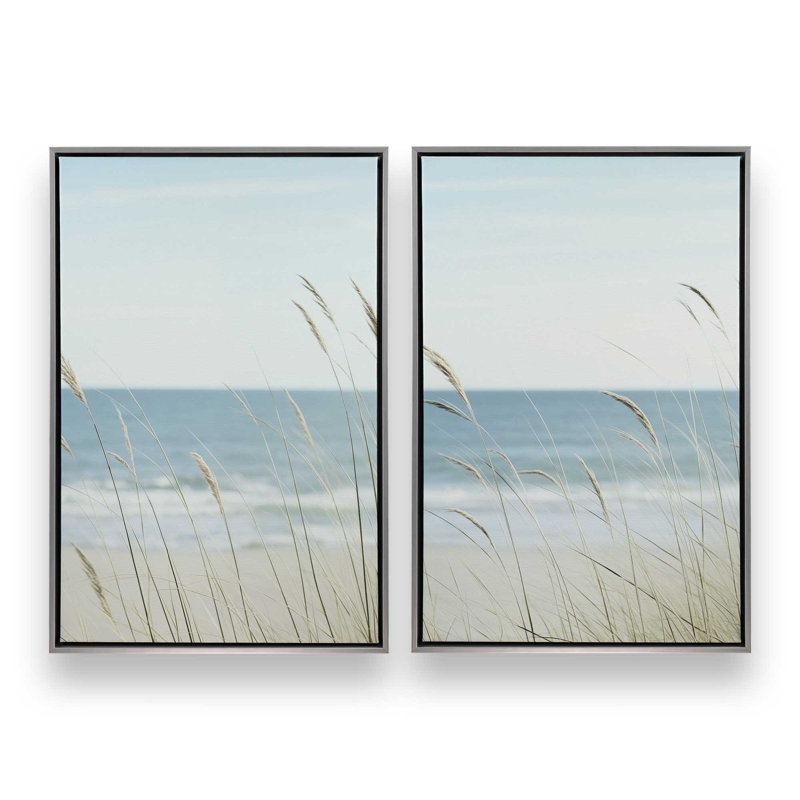 «Ocean Lullaby», ensemble de 2 toiles encadrées, Cadre flottant en chrome poli, H 12,75 po x l 17,5 po x P 1,75 po