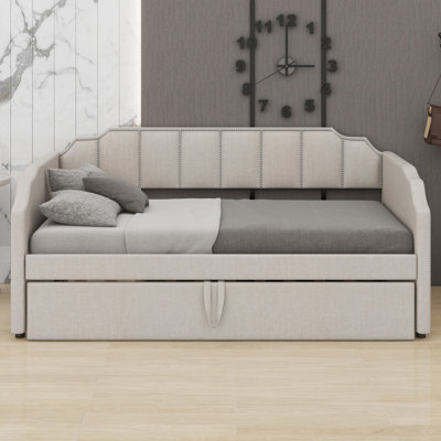 Lit de jour rembourré avec lit gigogne escamotable pour chambre d'amis et ports de chargement USB