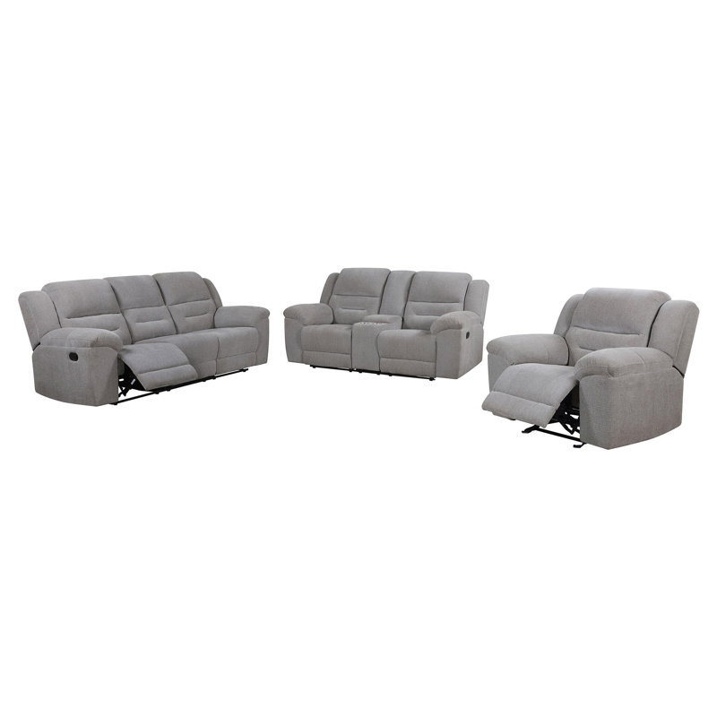 3-piece Chenille Upholstered Reclining Sofa Set Grey