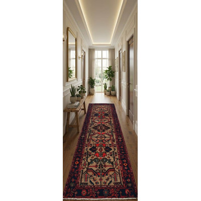 One-of-a-Kind Khaki Tribal 4X9'5 Oriental Runner Rug