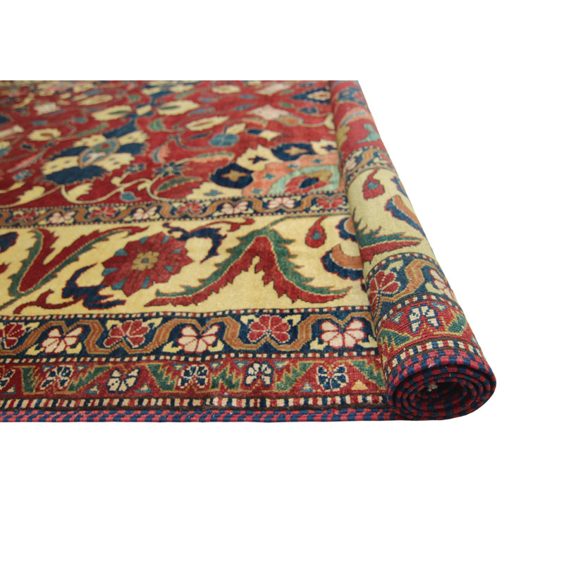 Tapis fabriqué à la main Kazak Afshan - rouge - doré, 9 pi 1 po x 12 pi 11 po