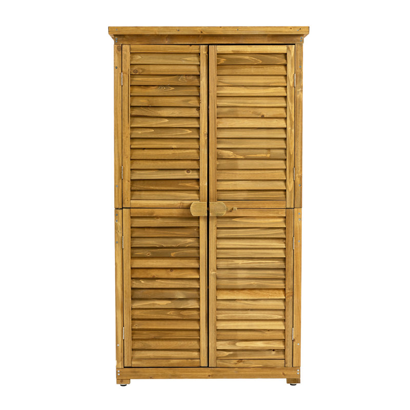 Outdoor Storage Cabinet, Wood Garden Shed, Pool Storage Shed With Lockable Door, Waterproof Roof And 2 Removable Shelves, Vertical Outside Storage Shed For Patio, Backyard And Lawn