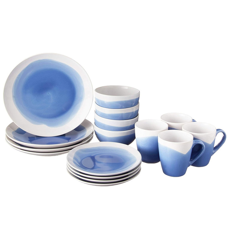 Service de vaisselle de 16 pièces Bayford, service pour 4, Bleu/blanc