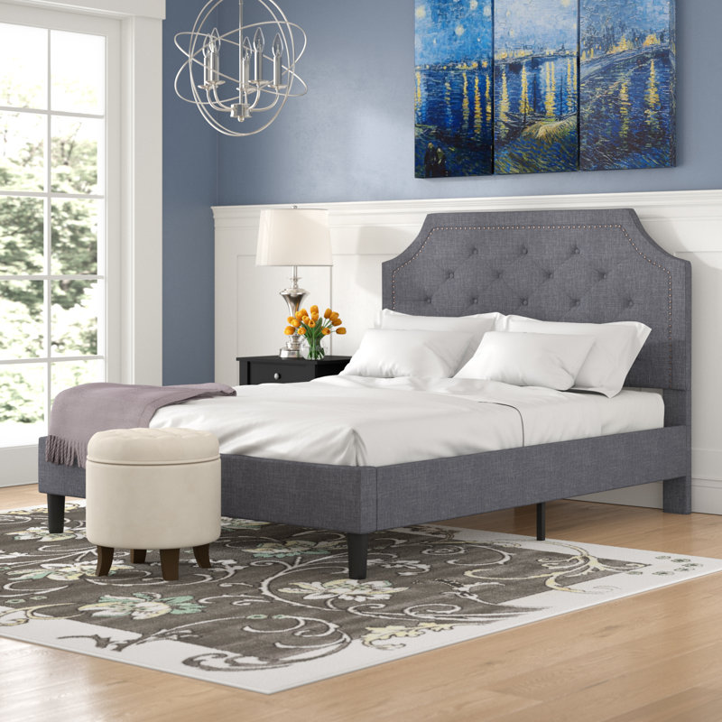 Aluino Arched Button Tufted Upholstered Platform Bed Frame - No Box Spring Required, Light Gray, Twin