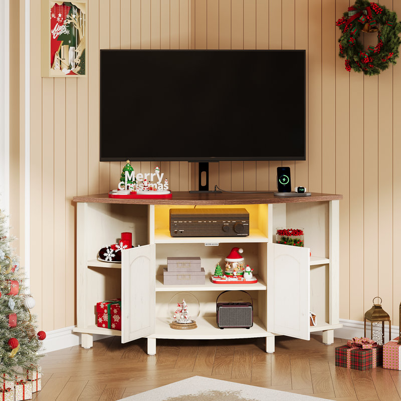  Farmhouse LED Corner TV Stand With Mount & Power Outlets For Tvs Up To 70"