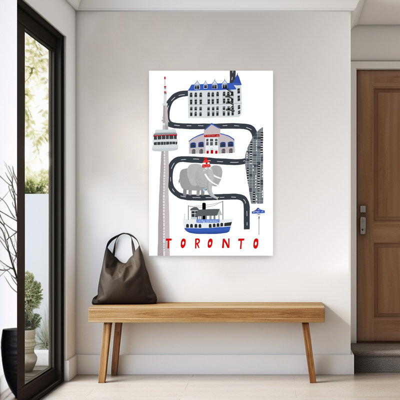 Whimsical Toronto Map Modern Playful Whimsical Elephant Architecture City Wall Art Print by Carla Daly - Wrapped Canvas Print