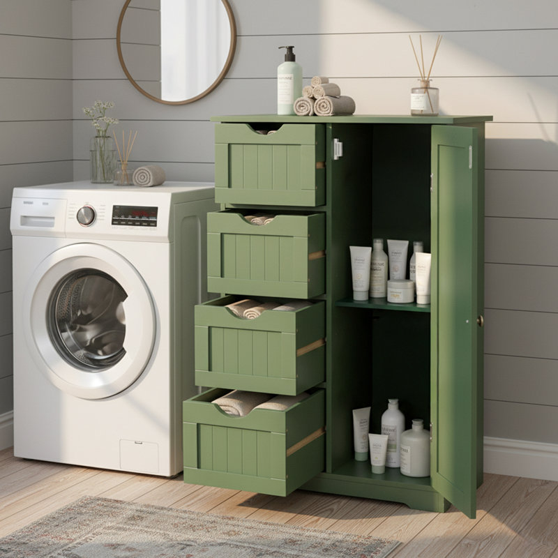 Armoire de rangement verte avec 4 tiroirs et 1 porte, Vert