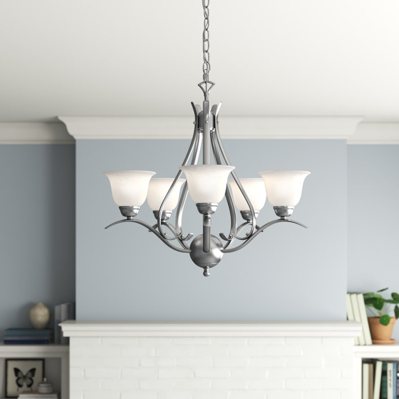 Lustre unique classique / traditionnel à 5 lumières Baronne, Nickel brossé