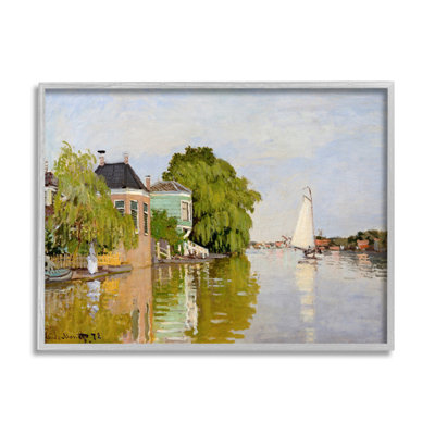 " City Town Along Water " by Lettered And Lined Painting Print