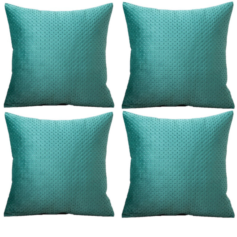 Ultrasonic Square Print Geometric Velvet Reversible Pillow Cover, Teal
