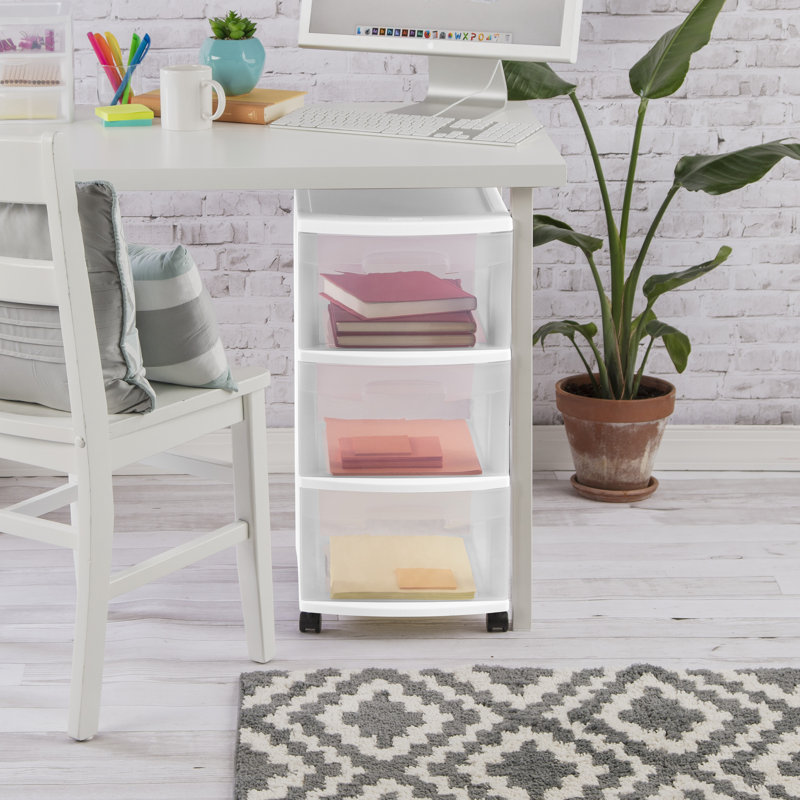 Sterilite 3 Drawer Storage Cart, Rolling Cart with Wheels to Organize Clothes in Bedroom, Closet