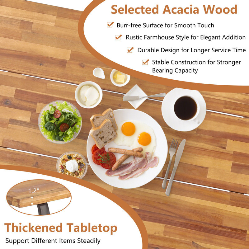 71 In. L X 30.5 In. W Solid Wood Picnic Table With Bench For 6