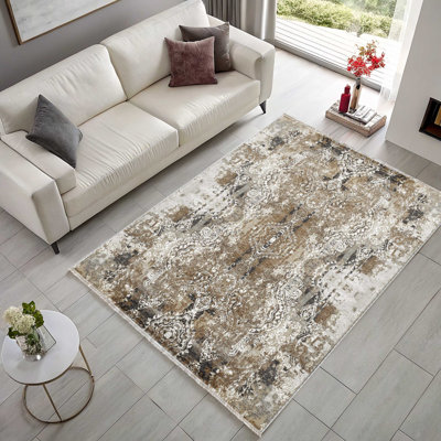 Pastel Lacasa Brown Beige Vintage Look Cotton Chenille Area Rug
