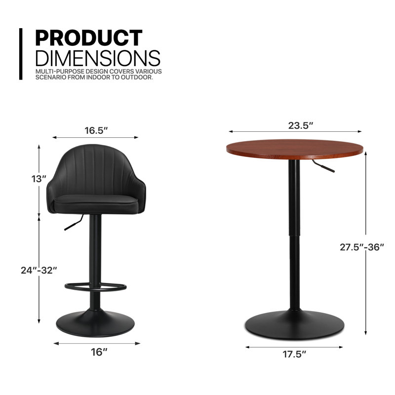 Table bistro et tabourets de bar pivotants de 23,5 po Belcherry, Noir, Rouge