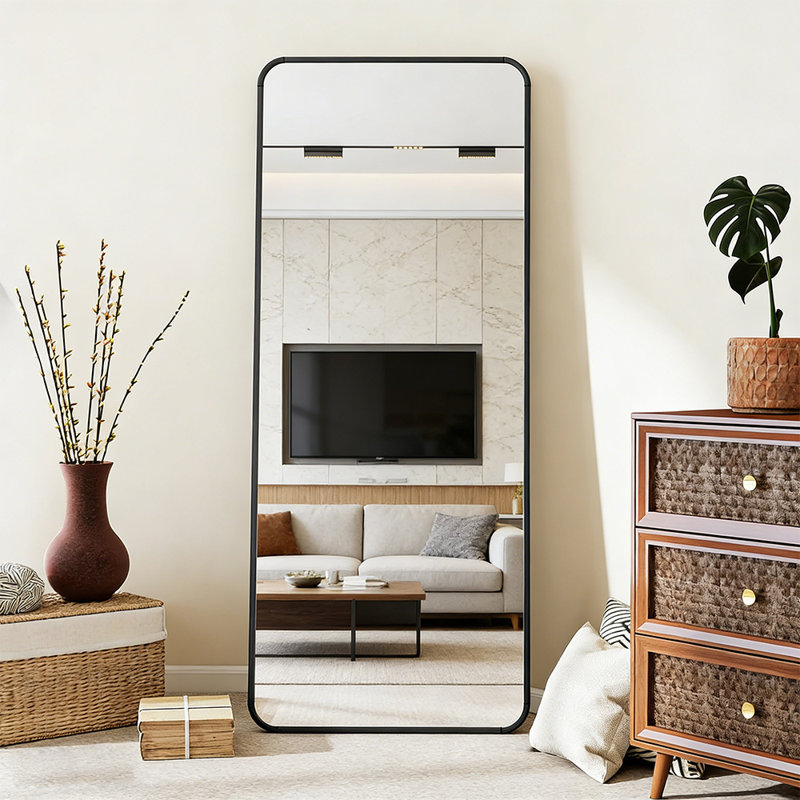 Full Length Mirror, Mirror Full Length With Stand, Floor Mirror With Aluminum Alloy Frame For Bedroom Living Room Entryway Vanity Room