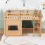 Lit mezzanine en bois avec tablettes et tableau noir coulissant à double face-984584608-984584611