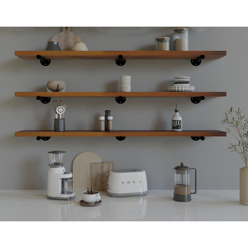 48" Industrial Pipe Floating Shelves, Thick Wood Wall Bookshelves