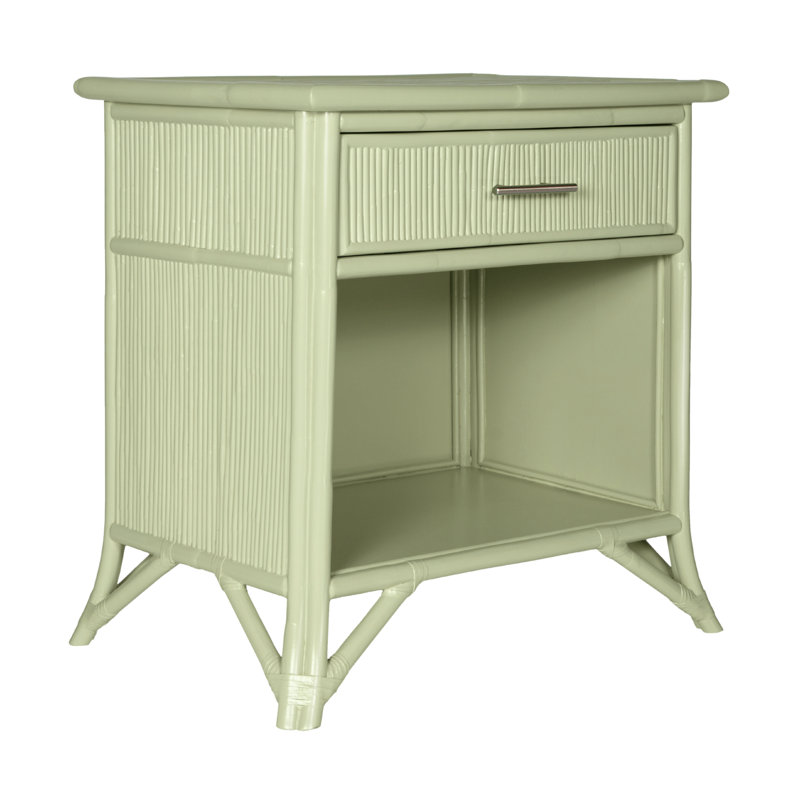 1 - Drawer Rattan Nightstand, Celery Green