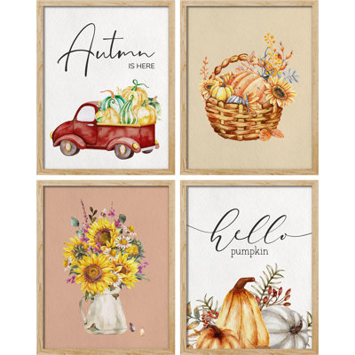 «Autumn Thanksgiving Pumpkin Harvest», tournesol encadré sur papier, impression de 4 pièces
