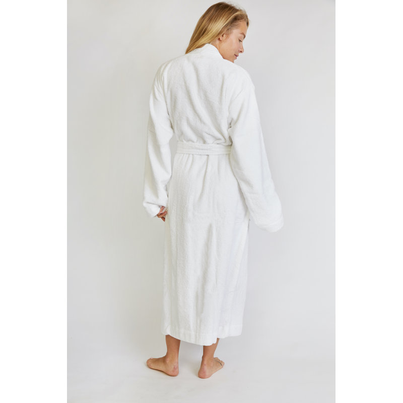 Pleated Turkish Cotton Terry Bathrobe – 100% Cotton Robe with Pockets, Large / Extra Large, Pure White